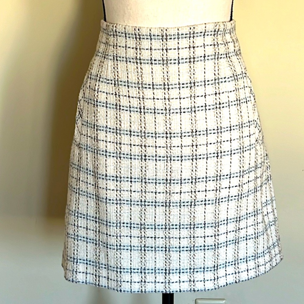 Veronica Beard Roman Checked Tweed Skirt